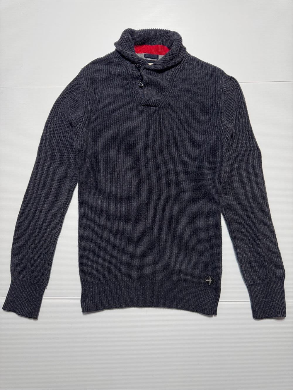 RELWEN Mechanic Shawl Collar Men's Navy Knit Sweater Cotton Angora Nautical M